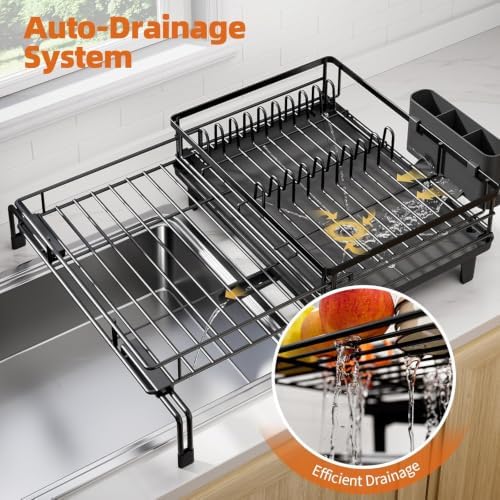 Urackify Expandable Sink Dish Drying Rack for Kitchen Counter, 1-Tier Black - Image 6