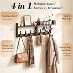 Delamu 29" Large Coat Rack Wall Mount with Shelf, 4 in 1 Shelf with 11 Hooks, Wooden Key and Mail Holder for Wall for Entryway, Living Room and Bedroom, Brown - Image 3