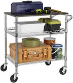 Finnhomy 3 Tier Heavy Duty Commercial Grade Utility Cart with Wood Top, Wire Rolling Cart with Handle Bar, Steel Service Cart with Wheels, Utility Shelf Food Storage Trolley, NSF Listed - Image 3