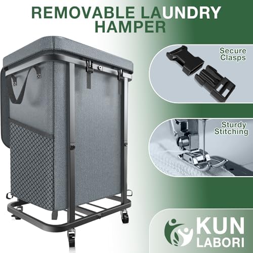 Laundry Hamper with Lid,150L Rolling Laundry Basket with Wheels,Grey - Image 5