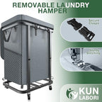 40 Gal(150L) Laundry Basket with Lid, Rolling Laundry Hamper with Wheels, Dirty Clothes Hamper with Metal Frame and Removable Bag Design, Suitable for Laundry Room, Bedroom - Grey (Pack of 2) - Image 5