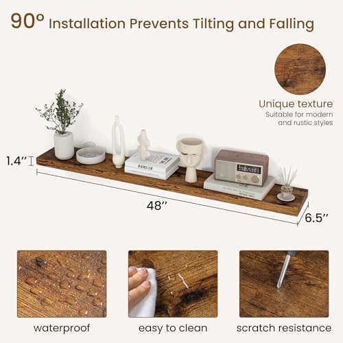 Dreamland 48Inch Floating Shelves for Wall, Rustic Wooden Storage Shelf for Living Room, Kitchen, Farmhouse, Wall Mounted Display Shelving with Invisible Heavy-Duty Metal Bracket, Set of 2 - Brown - Image 3