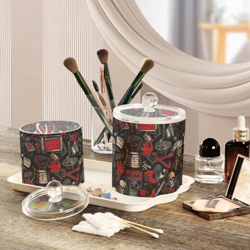 2 Pack Qtip Holder Dispenser with Lids, Rock and Roll Guitar Skull Plastic Storage Containers, Bathroom Canisters Organizer for Cotton Ball, Cotton Swab, Cotton Round Pads, Floss 21214838 - Image 5