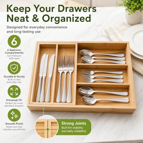 Bamboo 2-Tier Utensil Organizer for Kitchen Drawer Modular Pantry Organizer - Image 2