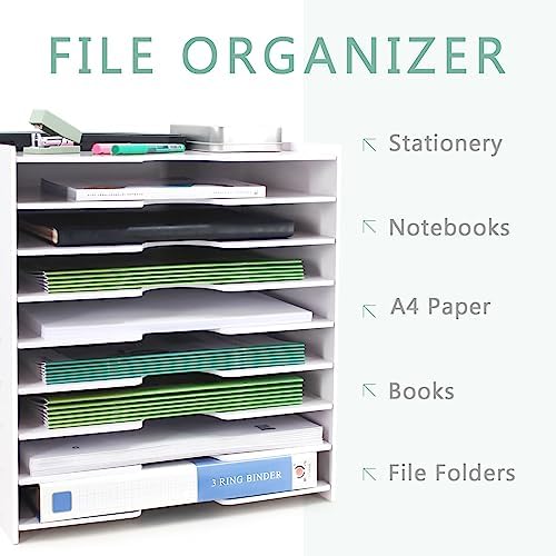 SONGWAY File Organizer for Desk - 9 Tier Wide Document Holder, Letter Mail Tray Storage Rack, File Sorter Organizer, Paper Storage Holder, Desktop Organizer for Home Office School, White - Image 2