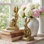 Rabbit Bookends, Decorative Bunny Book Ends for Shelves, Unique Rabbit Figurine Bookends, Heavy Resin Book Holder for Bookshelf Home Office Nursery Decor (Gold) - Image 2