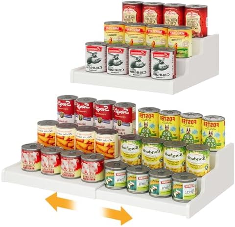 3-Tier Expandable Bamboo Can Organizer for Pantry, Holds 24 Cans, White by NuoyuanShen
