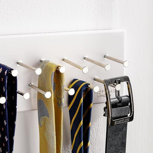 TreeHouse London Tie Rack Organizer – Holds 40 Large Ties – Solid Wood & Sturdy Metal Storage Holder for Closet – Wall Mounted Tie Display Hanger for Wall, Bedroom (White) 16''L x 4.25''H - Image 4