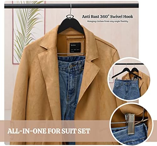 HOUÍSM Wooden Hangers with Clips, Heavy Duty Pants & Skirt Hangers, Solid Wood Clip Hangers for Trousers, Jeans, Clothes – Black, 16 Pack - Image 5