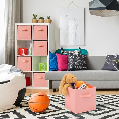 Stero 13x13x13 Inch Fabric Storage Bins 6 Pack Fun Colored Durable Storage Cubes with Handles Foldable Cube Baskets for Home, Kids Room, Closet and Toys Organization Peachpuff - Image 6