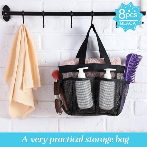 8 Packs Large Mesh Shower Caddy with 8 Pocket and Handle, Black - Image 4