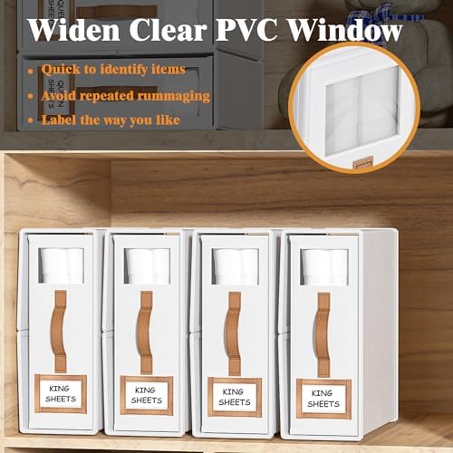 3 Pack Foldable Bed Sheets Set Organizers and Storage(King & Queen Size),Linen Fabric Closet Organizers with Window,Folding Bedding Storage Box for Bedsheets and Pillow Cube Organizer-White - Image 4