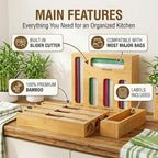 9 in 1 Storage Bag Organizer for Kitchen Drawer,Bamboo Foil and Plastic Wrap Dispenser with Cutter, Organizers Compatible Gallon, Quart, Sandwich Snack - Image 3