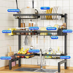 SNSLXH 3 Tiers 6 Baskets Dish Drying Rack, 24.8"-35.4",Over Sink Dish Drying Rack, 3-Tier Large Sink Rack for Kitchen, Extensible and Adjustable, Saving Kitchen Space - Image 3