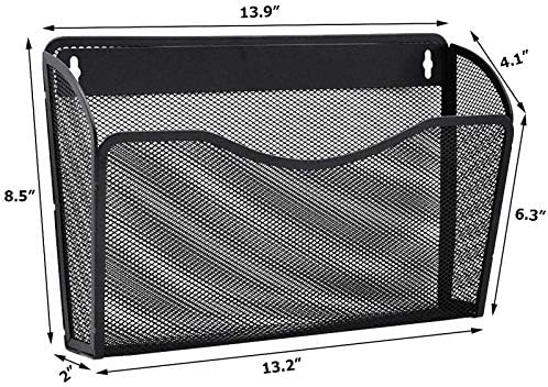 EASEPRES 6 Single Pocket Mesh Hanging File Organizer, Vertical Wall Mounted Magazine File Holder, Mount Basket Mail Paper Document Folder Organizing for Office, Home and School, Black - Image 2