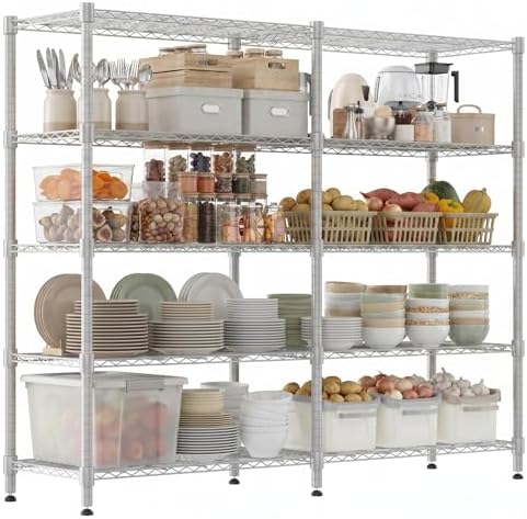 Homdox 5-Tier Adjustable Metal Storage Shelves, Space-Saving Corner Rack for Kitchen, Pantry, Office, Garage, Books & Plants, 18"x72"x72", Silver Gray by HOMDOX