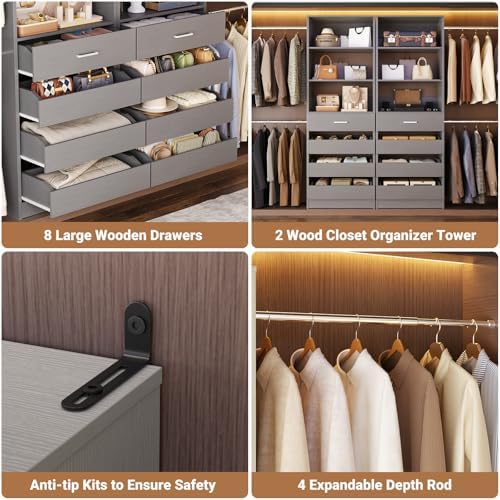 Aheaplus Closet System, 6-15Ft Custom Wood Closet Organizer with 8 Drawers - Image 3