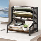 SWTYMIKI Paper Organizer, Mesh and Wood Desk Office Organizer, Office Organization and Binder Storage for Workspace, Home, School, Espresso - Image 2