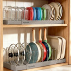 2 Pack Expandable Pots and Pans Organizer under Cabinet, Adjustable Pot Lid Organizer Rack with 9 Stainless Steel Dividers, Food Container Lid Holder for Kitchen Countertop Storage (Gray) by Unknown