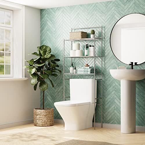 Zenna Home Over the Toilet Storage Shelf Space Saver, Behind Toilet Bathroom Organizer and Storage, Metal Bathroom Organizer with 3 Shelves, Satin Nickel - Image 2