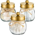 SheeChung 3Pcs Glass Apothecary Jars with Acrylic Vanity Tray & 3 Pack Mason Jar Qtip Holder for Cotton Swabs, Balls, Floss Pick, Bathroom Accessories Set - Image 4