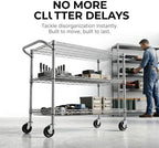 Finnhomy 3 Tier Heavy Duty Commercial Grade Utility Cart, Wire Rolling Cart with Pushing Handle Bar, Steel Metal Kitchen Service Trolly with Wheels, Shelf Size 18" D x 36" W, NSF, Chrome - Image 7