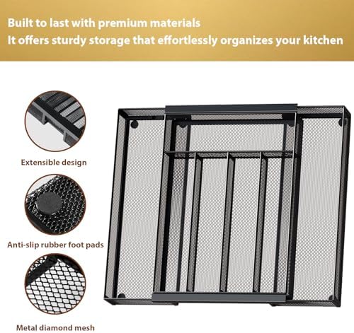 Sedegn expandable silverware tray: 9.6"-16.1" wide holds large utensils - Image 3
