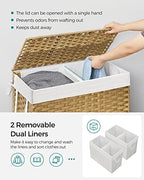 SONGMICS Laundry Hamper with Lid, 130L Double Wicker Basket, 6 Mesh Bags - Image 3