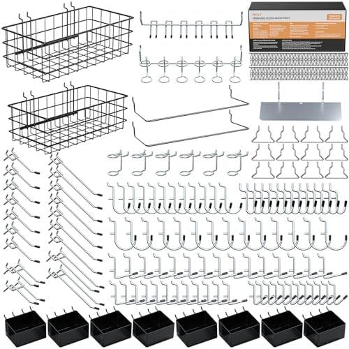 INCLY 238PCS Pegboard Accessories Organizer Kit, Peg Board Hooks Assortment with Peg Bins, Baskets, Paper Towel Holder for 1/8 and 1/4 inch Pegboard Hanging Tools, Garage Wall Storage Attachments by INCLY