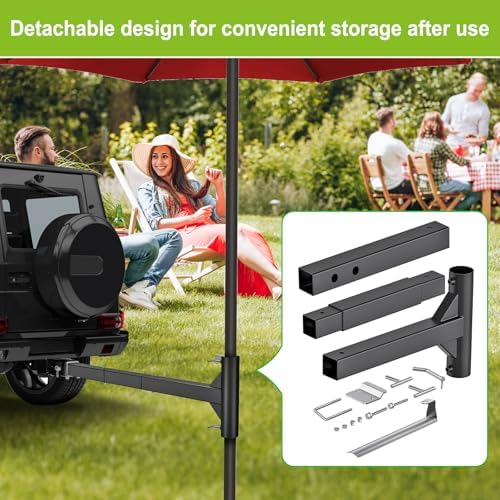 Dolibest 40'' Hitch Mount Umbrella Holder, Portable Hitch Umbrella Holder, Rust-Proof Outdoor Umbrella Stand for Road Trips, Tailgating, Beach & Camping - Fits 1" to 2" Poles, Easy to Assemblem -Black - Image 4
