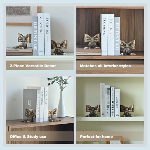 Metal Bookends Set of 2, Heavy Duty Book Ends for Heavy Books, Autumn Copper Decorative Bookends for Shelves Desk Office Home Decor - Image 6