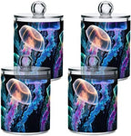 Vnurnrn Plastic Jars with Lid (Glowing Sea Jellyfish), Bathroom Vanity Canisters Storage Organizer for Cotton Balls, Swabs, Pads,Bath Salts, 4 Pack - Image 2