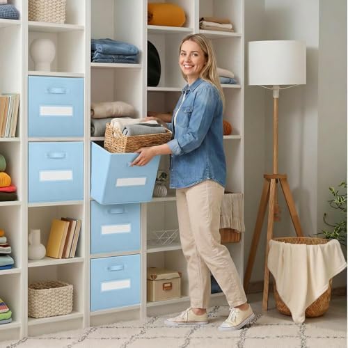 Storage Bins,13 Inch Cube Storage Bin with Labels,6pcs,Pastel Blue - Image 7