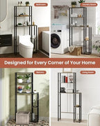 Over Toilet Shelf Organizer, 5-Tier Toilet Storage Rack with Side Racks Over The Toilet Stand for Bathroom Balcony Laundry, Grey/Black - Image 6