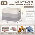 72L Large Woven Laundry Basket Hamper with Handles, Gradient Grey - Image 2