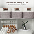 ECDYQXVU 15x10x9 Woven Cotton Rope Storage Basket, Leather Handles 2 Pack - Image 5