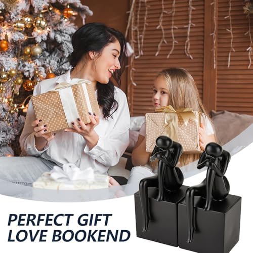 Black Book Ends Decorative, Girl Thinker Design, Modern Bookends for Shelves, Non-Skid Heavy Duty Resin Book Stopper for Books,Bookends with Base, Resin, 1Pair/2Piece - Image 7