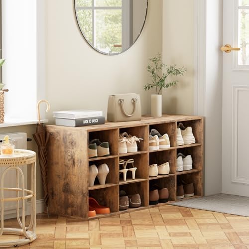 Aenuert 12-Cubby Shoe Rack, 3-Tier Wood Shoe Organizer, Multifunctional Shoe Organizer Bench for Entryway, Mudroom, Hallway, Closet,36.22 * 11.81 * 17.72 Inch,Brown - Image 6