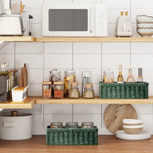 Vagusicc Wicker Storage Basket, Paper Rope Wicker Baskets with Handles, Toilet Paper Basket for Toilet Tank Top, Small Wicker Baskets for Organizing Shelves, 2-Pack, Green - Image 6