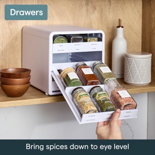YouCopia SpiceStack,18-Bottle Adjustable Spice Rack Organizer, Pull-Out Seasoning Holder for Kitchen Cabinet and Pantry Storage with 104 Labels and Adjustable Dividers, Speckled White - Image 4