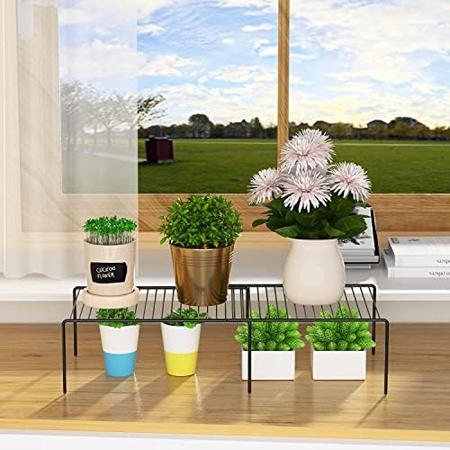 Kitchen Cabinet Expandable Shelf Organizers Set of 4, Adjustable Metal Wire Pantry Storage Shelves, Plate Dish Organizer Rack for Cabinets, Cupboard, Counter, Freezer, Countertop, Black - Image 7