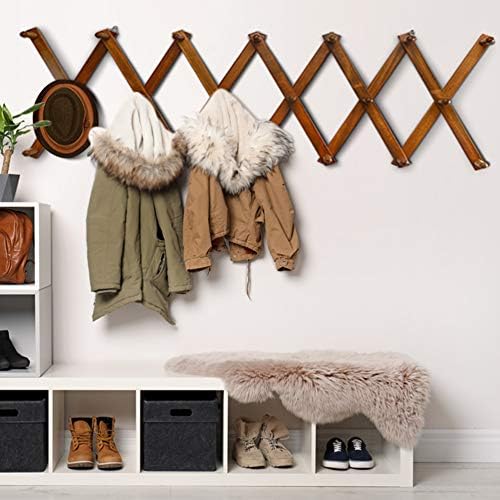 Dseap Accordian Wall Hanger: 16” High Wooden Wall Expandable Coat Rack, Hat Rack Holder, Accordion Hook for Baseball Caps, Coats, Mugs, 20 Peg Hooks, Brown - Image 3