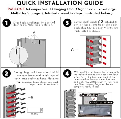 PAULONE 6-Tier Over The Door Shoe Organizer, 71" Hanging Shoe Rack with 2-Size Deep Pockets, 98 lbs Sag-Proof Capacity for Closet Entryway RV - Image 6