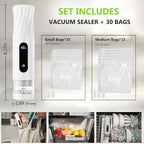 Compact Vacuum Sealer for Food Storage: Portable Handheld Food Sealer, 80kPa Suction, 1800mAh Battery, 30 Reusable Vacuum Bags, Preserve 5X Freshness with Easy Operation - Image 4