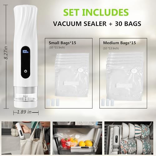 Compact Vacuum Sealer for Food Storage: Portable Handheld Food Sealer, 80kPa Suction, 1800mAh Battery, 30 Reusable Vacuum Bags, Preserve 5X Freshness with Easy Operation - Image 4