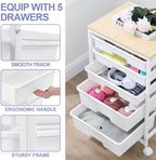 SYKIARIOL Rolling Cart with Drawers, 5 Drawers Utility Cart, Bright White - Image 4