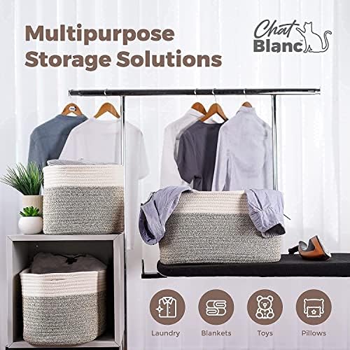CHAT BLANC Cotton Rope Baskets for Organizing | Storage Baskets for Shelves | Rope Basket for Storage, Small Laundry Baskets, Woven Baskets for Storage, Dog Toy Bin, Baby Basket,Off White&Brown 3 Pack - Image 4
