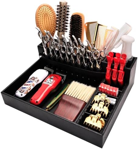 Barber Storage Box,Hairdressing Tool Holder, Multifunctional Detachable Large Storage Box, Shear Holder PU Leather Salon Scissors Holder, Hair Cutting Tools Storage Case for Barber Accessories(Large) by ZIBARBER