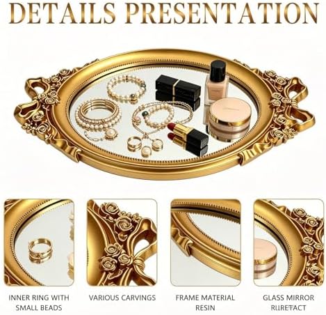 Mirrored Tray, 15"x 9.75" x 1.25" Gold Vanity Tray，Gold Perfume Tray, Decorative Organizer for Dresser, Bathroom Countertop, Bedroom, Living Room & Special Occasions - Image 5