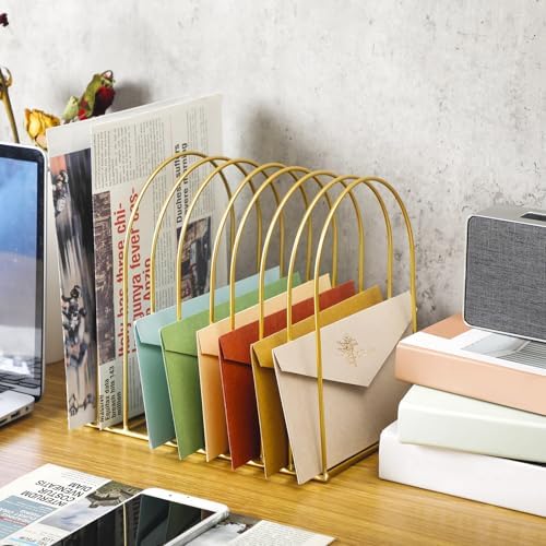 Kosiz 2 Sets Wire File Organizer for Desk 9 Slots Metal File Holder, Gold - Image 3